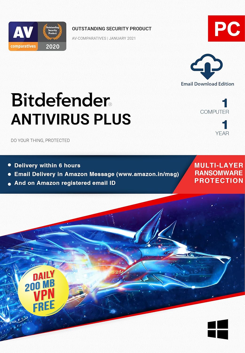 Bitdefender - 1 Computer,1 Year - Antivirus Plus | Windows | Latest Version | Email Delivery In 2 Hours- No Cd |  Click to see full view Bitdefender